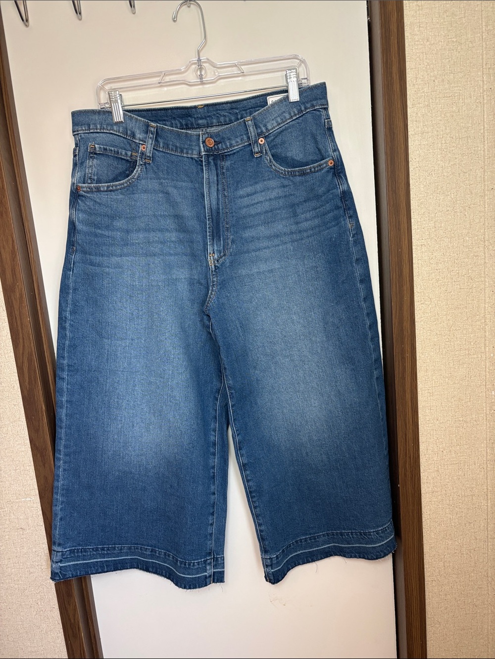 Gap Womens High Rise Culotte Jeans 32/14T Raw Hem Wide Leg Medium Indigo Casual